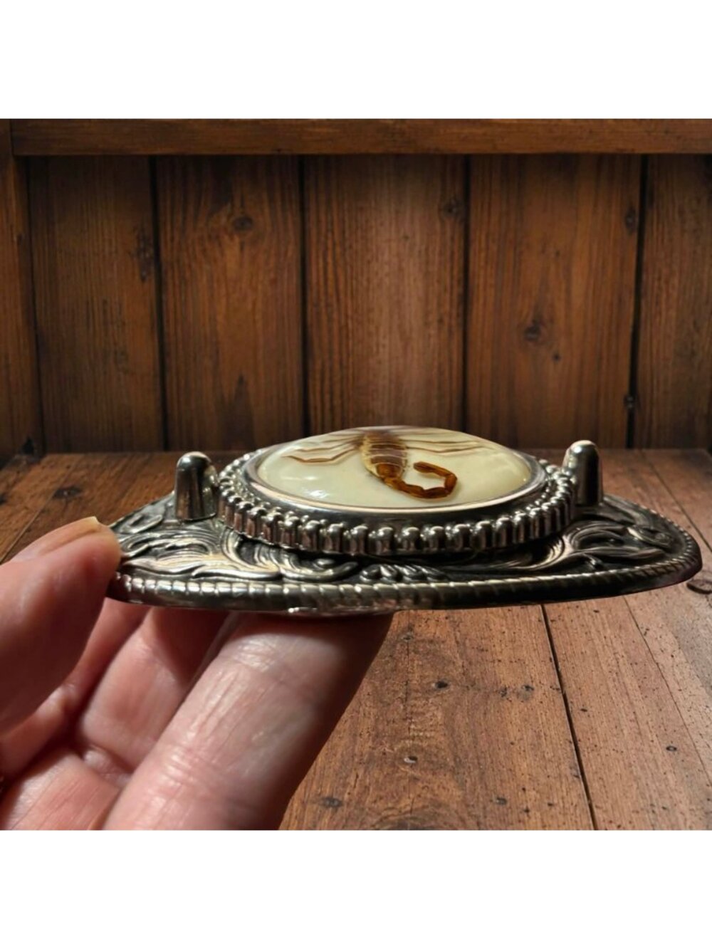 Vintage Scorpion Belt Buckle With Inlaid Resin 1970s INSECT Fashion Unisex Oddit - Picture 2 of 6